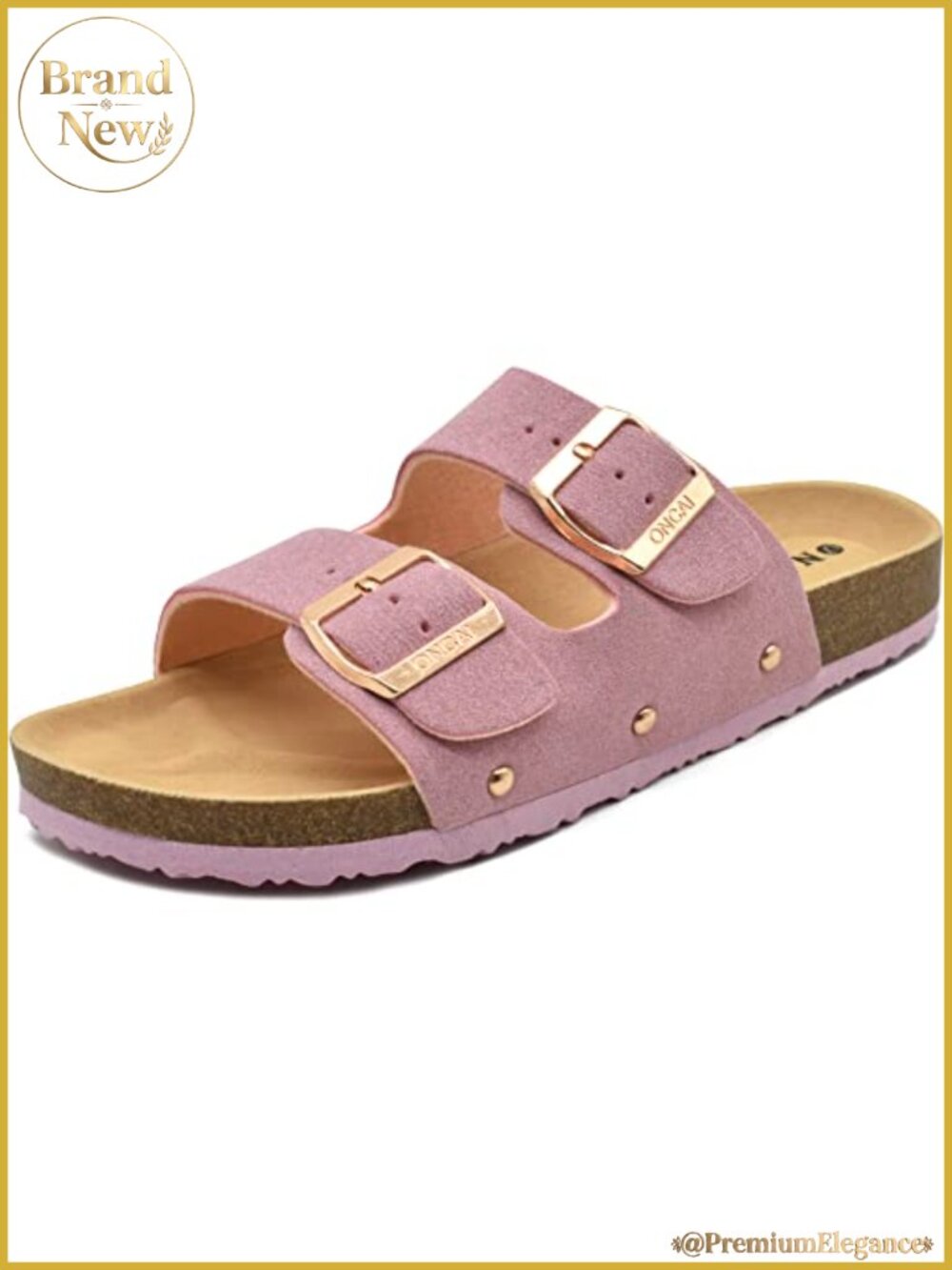 Womens Flat Slide Sandals Arch Support Adjustable Buckle Suede Leather
